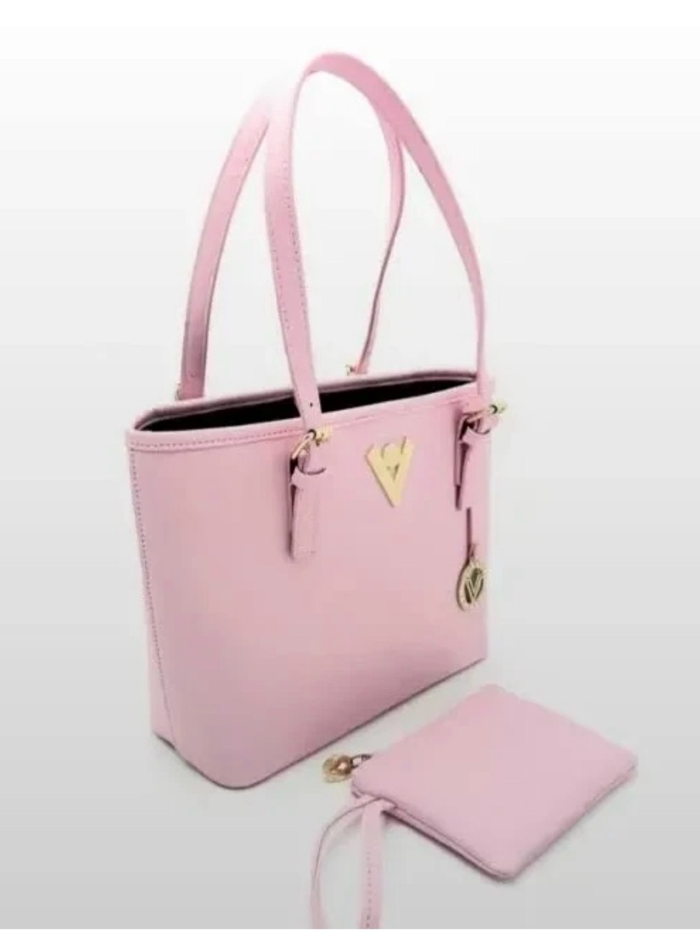 NWT Valentino Orlandi Pink Vegan Leather Tote with Matching Wristlet Pouch